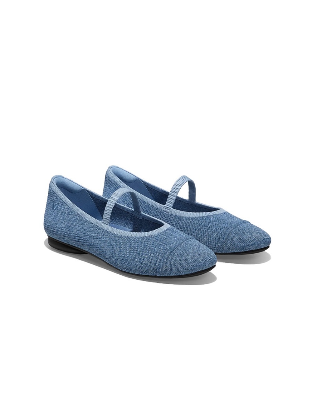 Light Blue Knit Mary Jane Ballet Flats with Elastic Strap